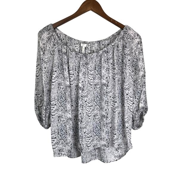 Joie Newbury Black White Print Off The Shoulder 100% Silk Flowing Blouse Top - Picture 8 of 12